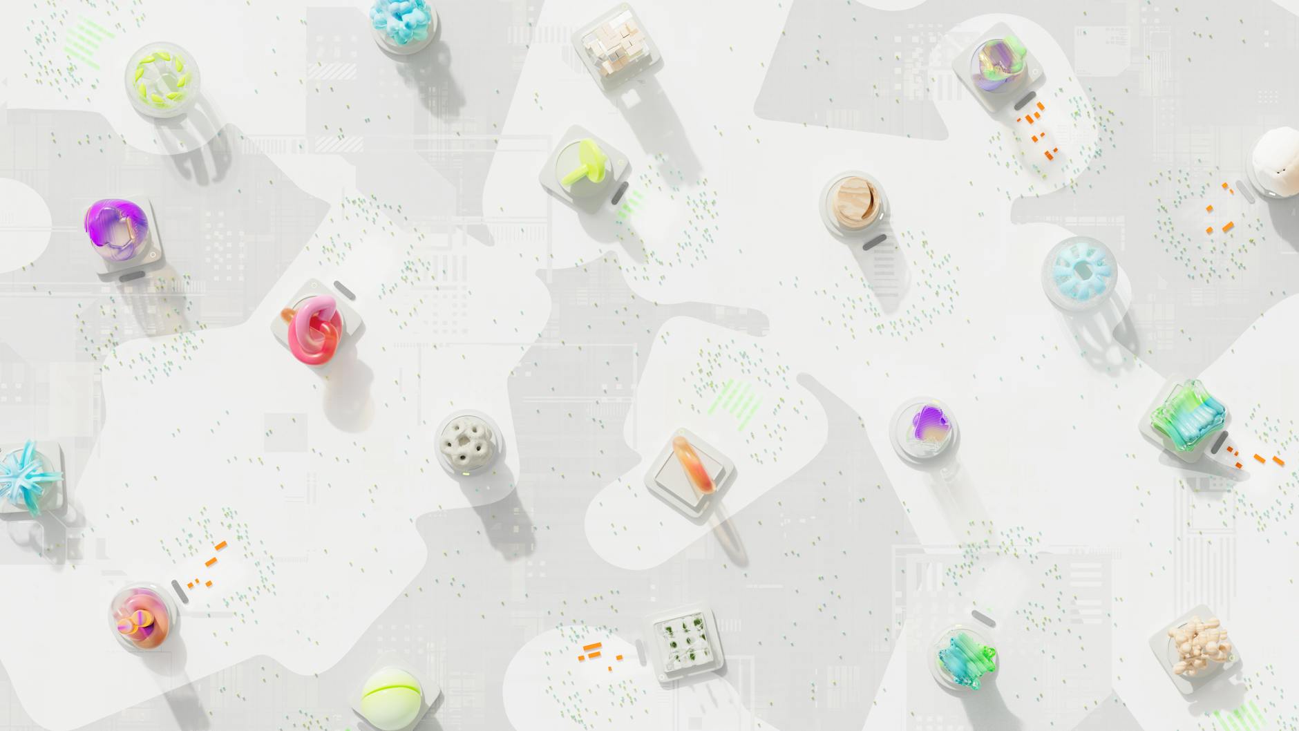 Colourful 3D geometric shapes arranged over circuit board pattern representing AI-generated content safety guidelines for Goo