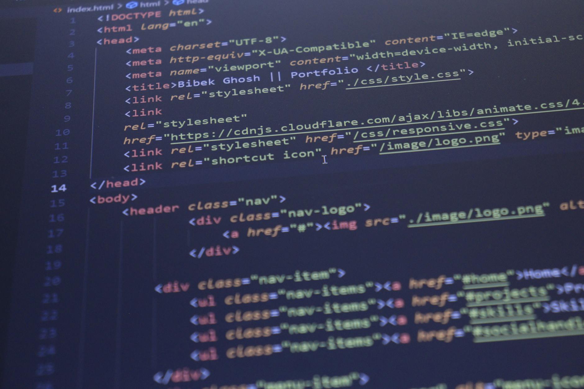 Web design code on computer screen showcasing HTML and CSS for modern Brisbane agency development