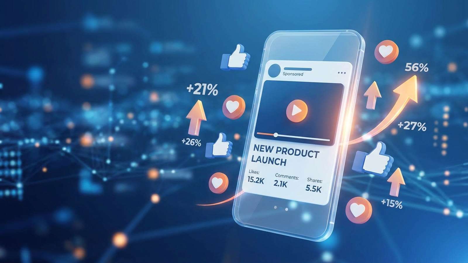 Digital advertising performance metrics rising on a phone