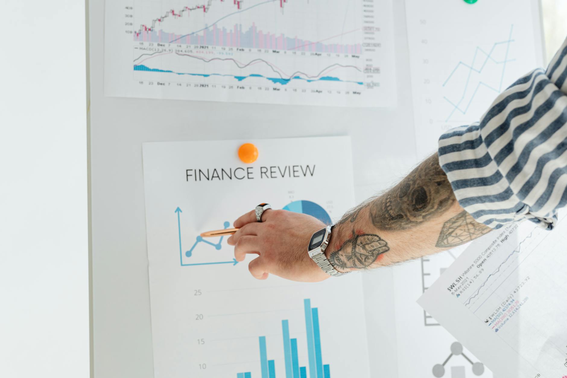 Professional presenting Google Business Profile analytics and automation metrics on whiteboard charts