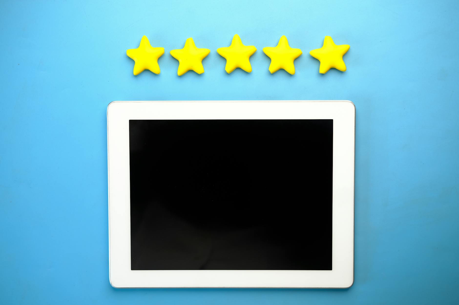 Google Business Profile review automation dashboard displaying star ratings on tablet screen