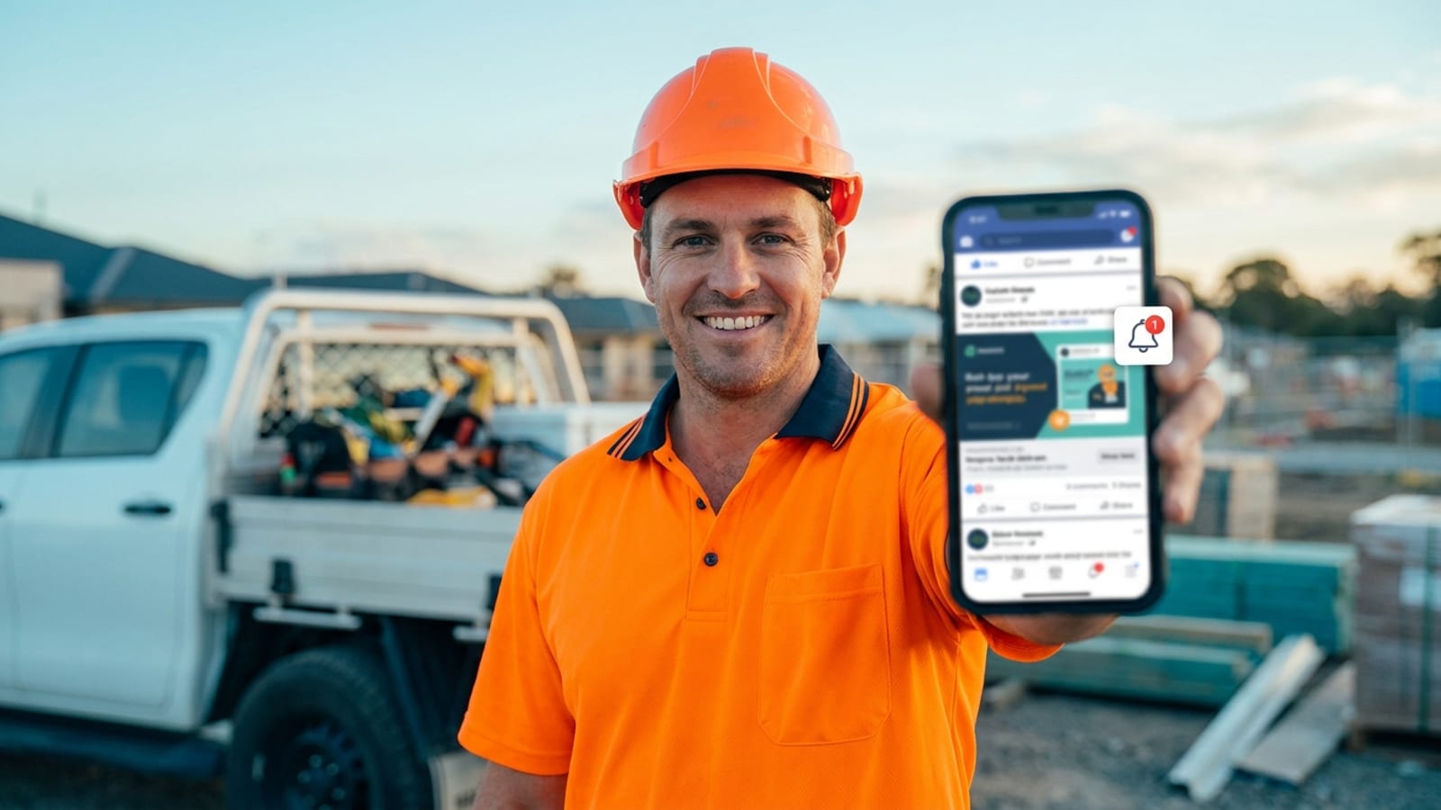 Facebook ad engagement metrics on a phone for a trade business